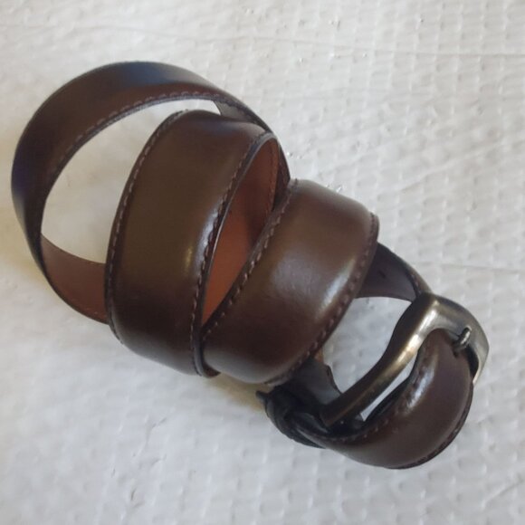 Mara Giordani Mens 36 Belt Leather Made in Italy Brown. Gun Metal Brass Hardware - Picture 3 of 9